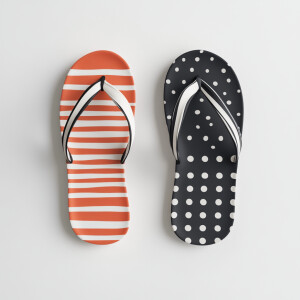 Design a pair of flip-flops, one with stripes and the other with...