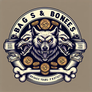 very detailed logo showing vicious three headed wolf eating a la...
