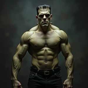 musclular Frankenstein showing off bulge