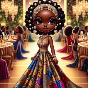"Create an artistic depiction of an African American chibi chara...