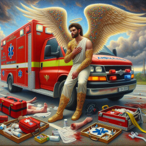Create a realistic 3D oil painting depicting a scene of emergenc...