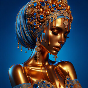 Create a 3-D realistic, elegant figure against a vivid royal blu...