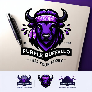 Create a dynamic, powerful, logo for a company called PURPLE BUF...