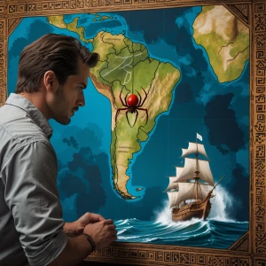A focused american arachnologist examining an expansive map of S...