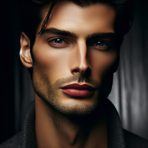 Create a handsome French male model make his hair black