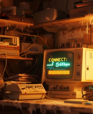 Dusty garage at sunset, shelves cluttered with forgotten vintage...