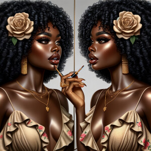 Airbrush style: standing in a mirror talking to herself, An Afri...