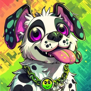 Create an image of a cartoon-style anthropomorphic dog. The dog...