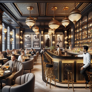 Upscale black and gold restaurant