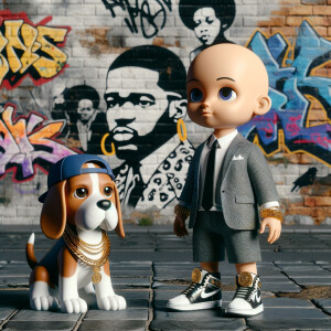 Street art style hip hop Charlie Brown wearing a business suit a...