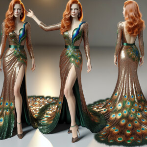Photorealistic image of ginger haired woman attending gala in pe...