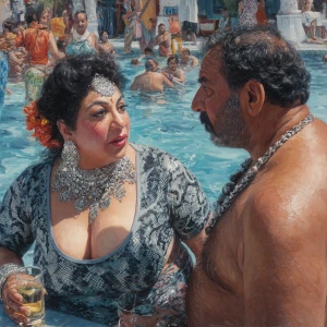 Hyperrealism oil painting, a punjabi  villain  curvy mother in l...