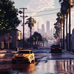 Street with DOGE meme in GTA and carton style.