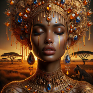 A digital illustration of a Latina woman's portrait with a luxur...