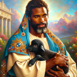 Oil painting of an African-American man resembling Jesus Christ,...