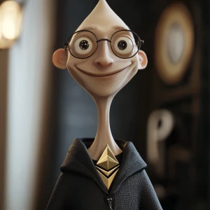 a thin, nerdy humanoid figure with elongated face and neck, larg...