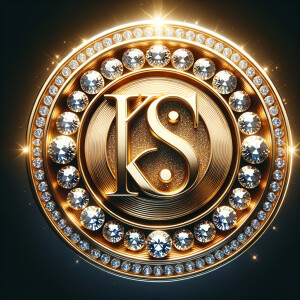 Create a 3-D realistic image of a gold circle and in the middle of the circle is the initials KS and add a couple diamonds to that