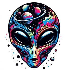 Colored alien transparent graphic, no background, cosmic alien g...