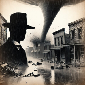 create image An old abandoned western town, a half-body image of...