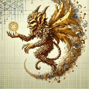 Create an illustration of Gholdengo, the Pokemon characterized b...