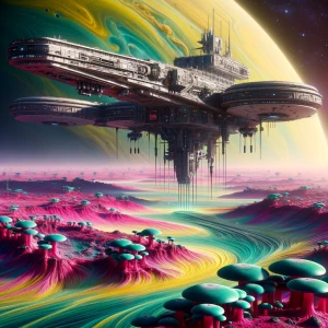 Generate a hyper-realistic image showing a gigantic starship lan...