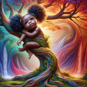 Create a hyper-realistic 3-D oil painting of a tree with a fulle...