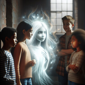 Two girls and two guys are standing in a dark room and talking t...
