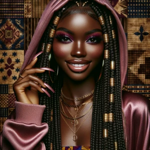 A stylized, high-fashion digital portrait of a beautiful African...