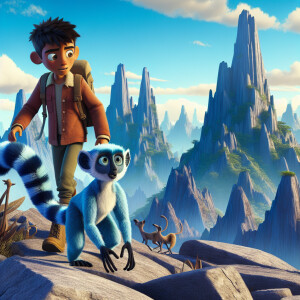 A boy and a blue-furred lemur cross the mountains. Along the way...