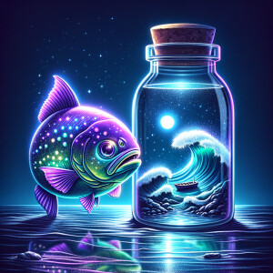 Realistic
Ocean
Purple neon green piranha looking at a tsunami...
