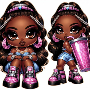 Create a detailed, glossy illustration of a Chibi-style African...