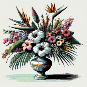 Tropical flowers in a vase, ascii