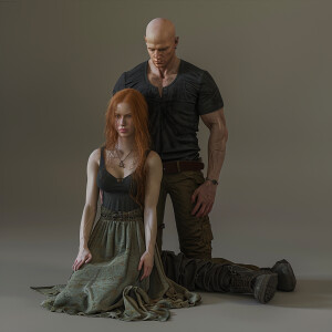 A photorealistic high resolution image. Light ginger haired fema...