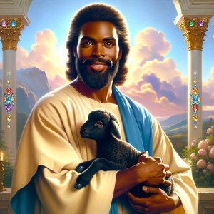 Oil painting of an African-American man resembling Jesus Christ,...