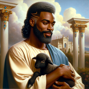 Oil painting of an African-American man resembling Jesus Christ,...