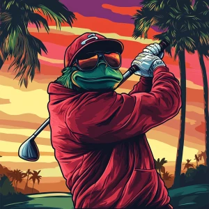 MEME PEPE in GTA art style, PEPE playing golf, in the style of...