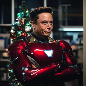 Elon Musk as Iron Man with Christmas style. .