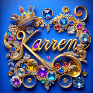 VCraft a 3-D image showcasing the name 'KAREN' in a luxurious go...