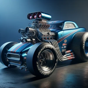 Create a 3D image of a Volkswagen funny car featuring oversized...