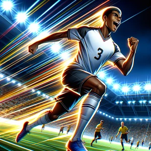 Create a vibrant anime-style illustration of a male soccer forwa...