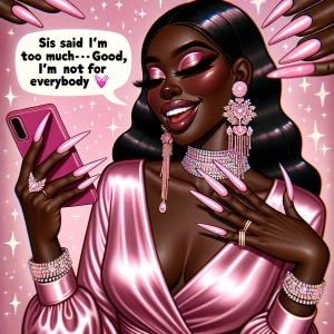 Create an image of an African American woman styled as a baddie,...