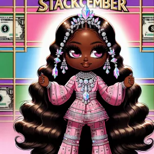 Chibi-style African American girl featuring long, elegant flowin...