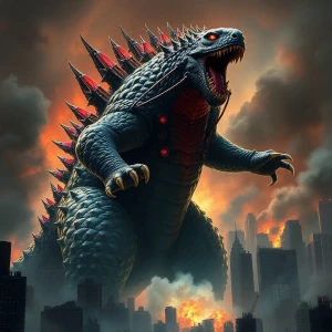 "Emerging from the depths, an enormous, menacing kaiju towers ov...