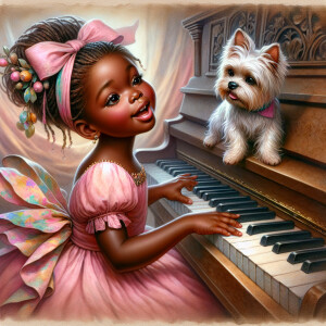 a very cute beautiful melanin skin tone girl playing a piano and...