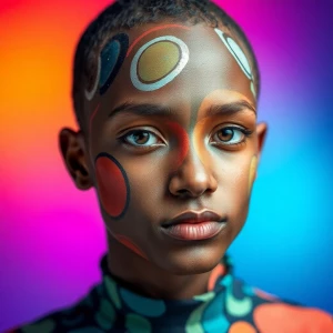 Portrait of a person with abstract patterns painted on their fac...