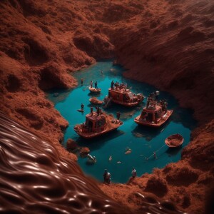 Everything chocolate, chocolate people fishing in a chocolate po...