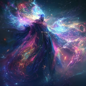 A luminously ethereal elysian warlock, exuding an aura of myster...