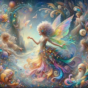 Create an image showcasing a fantastical scene where a whimsical...