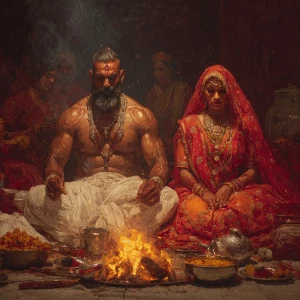 Hyperrealism photo painting.a beefy muscular sweaty criminal man...