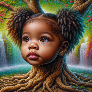 Create a hyper-realistic 3-D oil painting of a tree with a fulle...